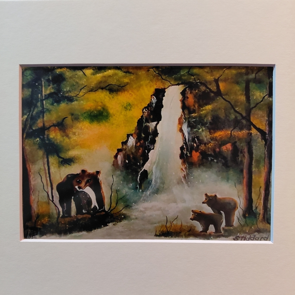 NWT - Yosemite - Mama Bear And Cubs 5x7 On A 8x10 Mat By Jack E. Stiddard